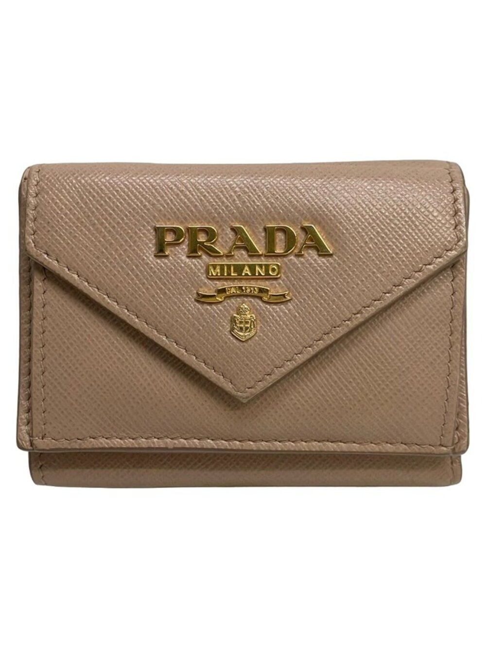 Prada Trifold Wallet Beige Leather